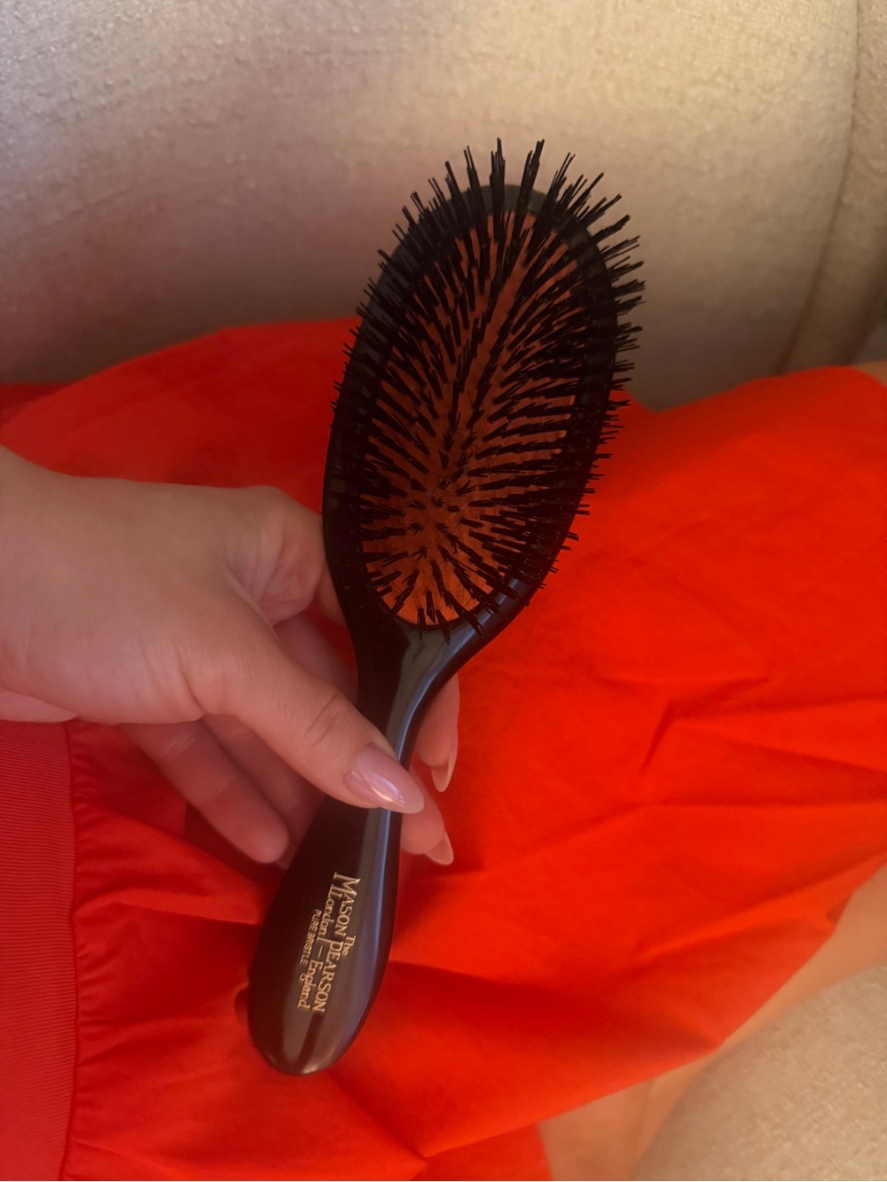 Mason Pearson Boar Bristle Hair Brush - Black with Orange Cushion